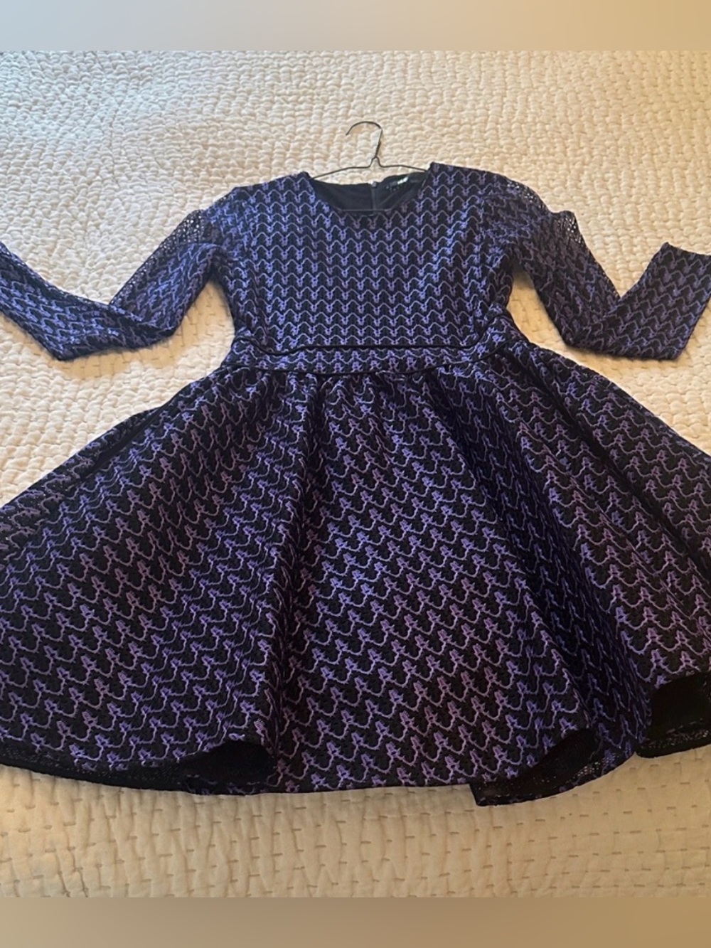 Maje Skater Black and Purple Long Sleeve Dress